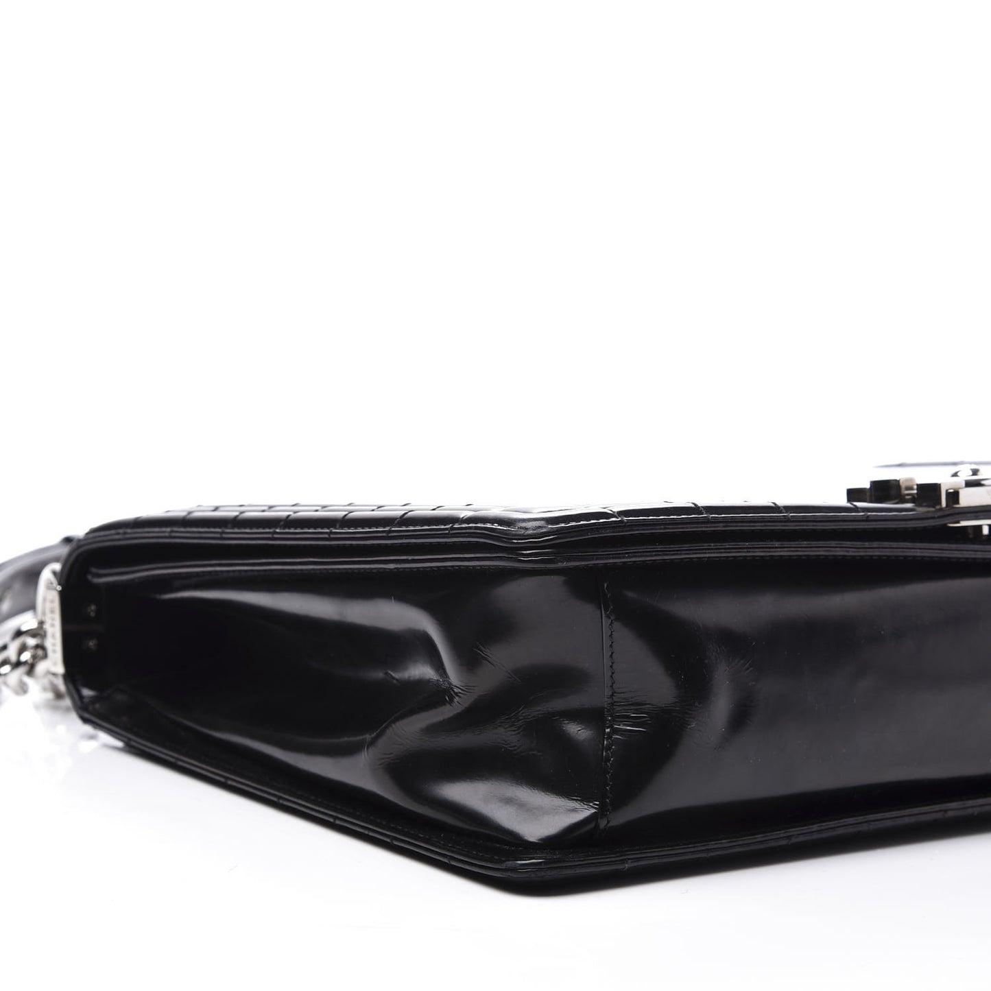 Glazed Calfskin Large Boy Flap Black