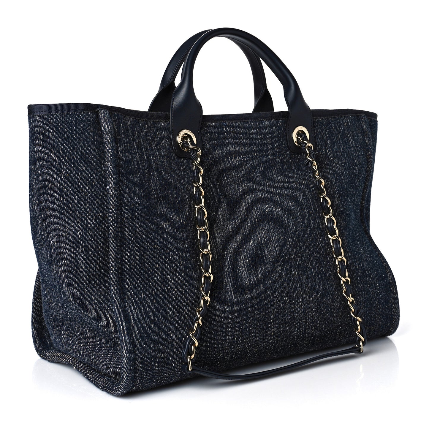 Denim Medium Deauville Tote Dark Blue White