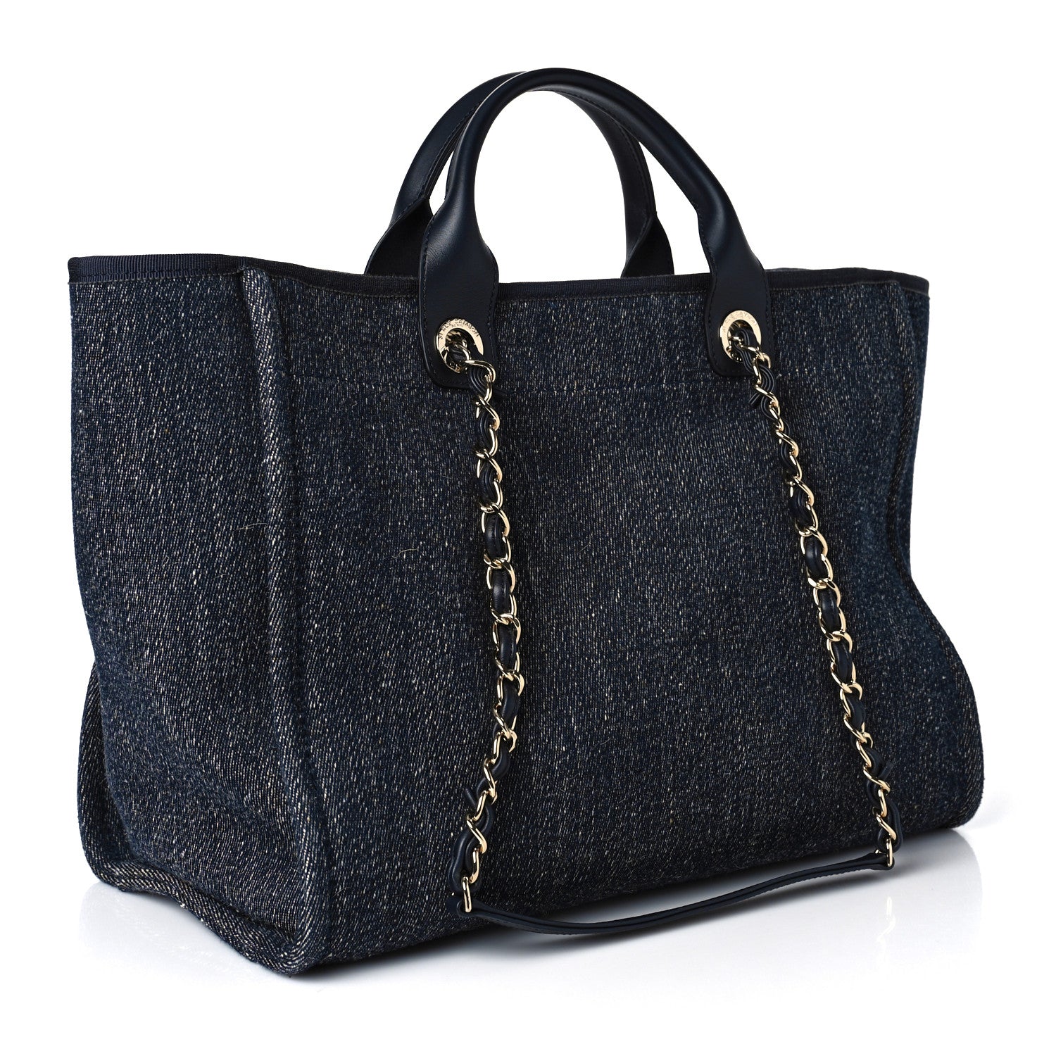 Chanel Denim Medium Deauville Tote Dark Blue White 3 of 10