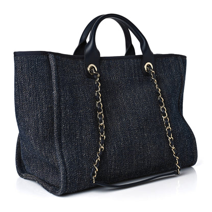 Chanel Denim Medium Deauville Tote Dark Blue White 3 of 10