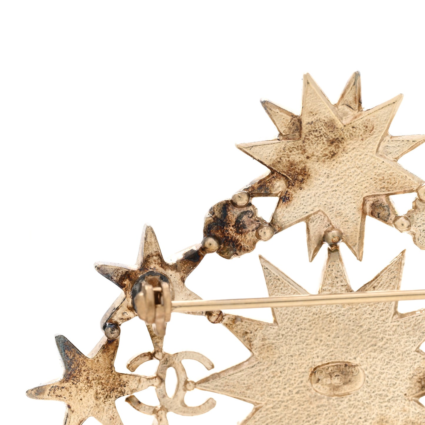 Pearl Crystal CC Star Brooch Gold