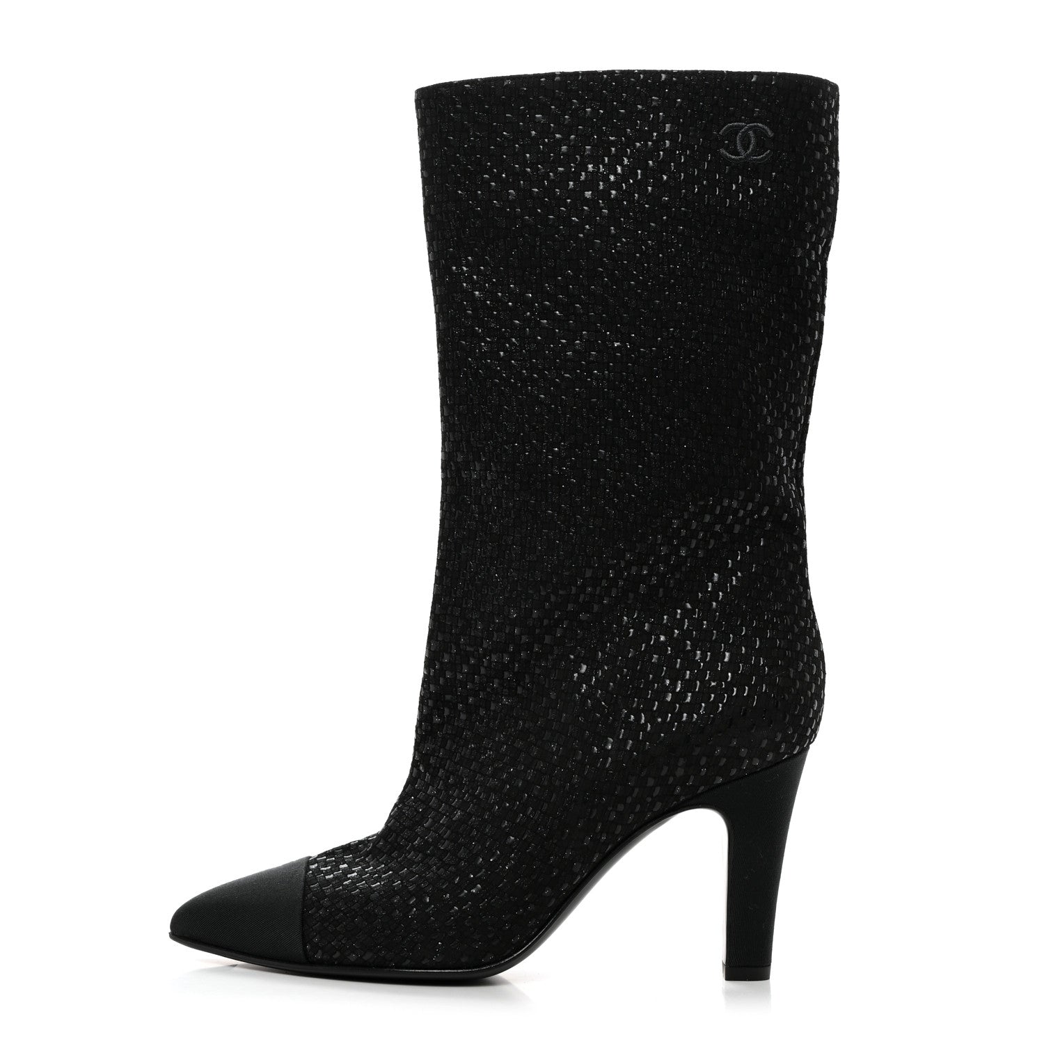 Chanel Fan Goatskin Grosgrain Gabrielle Cap Toe Short Boots 37 Black 1 of 9