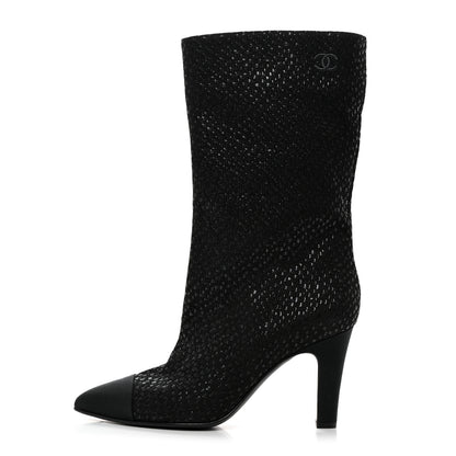 Chanel Fan Goatskin Grosgrain Gabrielle Cap Toe Short Boots 37 Black 1 of 9