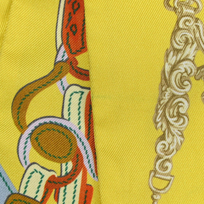 Hermes Silk Brides de Gala Applique Pique Twilly Jaune Vif Vert D'eau Bronze 5 of 5