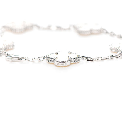 Van Cleef & Arpels 18K White Gold Mother of Pearl 5 Motifs Vintage Alhambra Bracelet 4 of 7