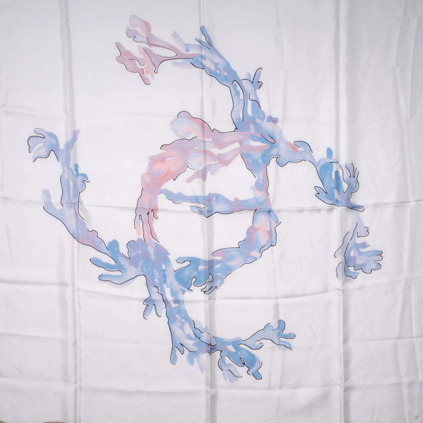 Silk Coral CC Watercolor Square Scarf White