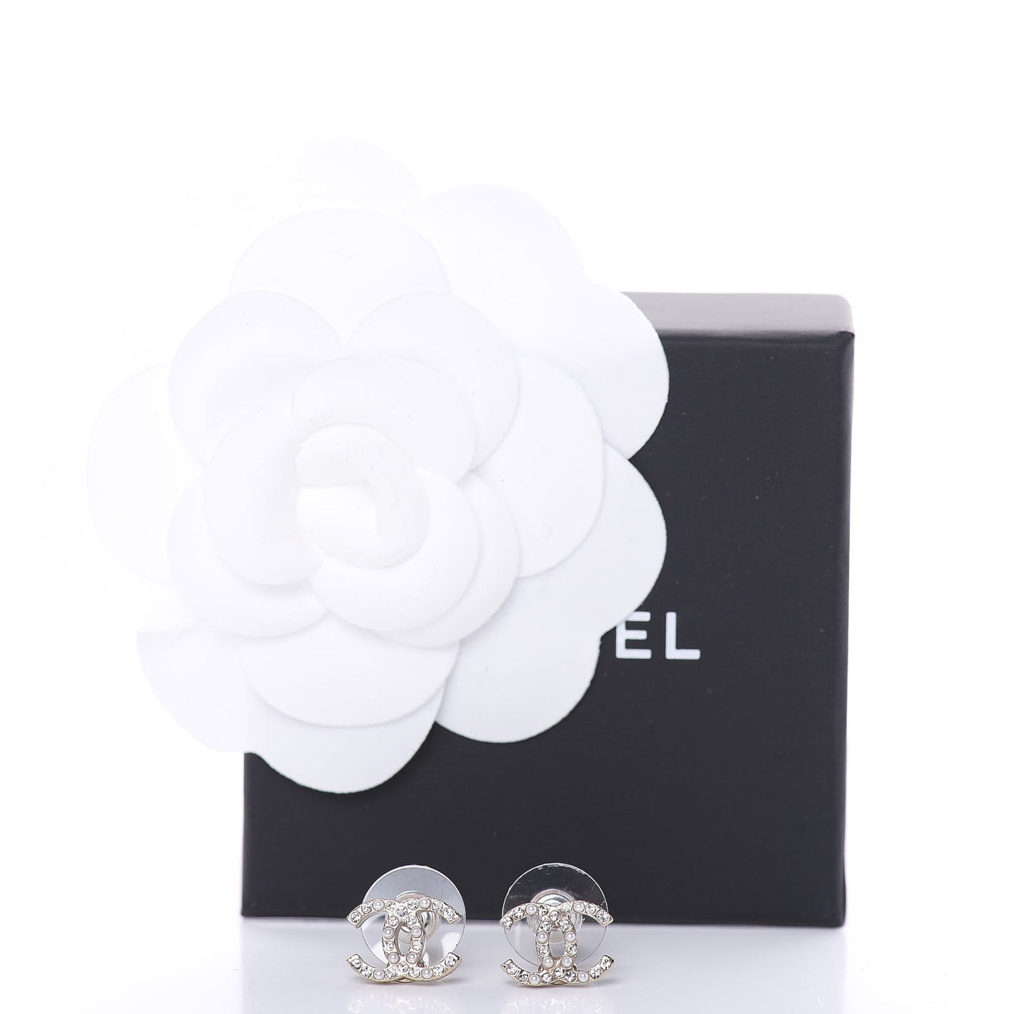Pearl Crystal CC Charms Stud Earrings Light Gold