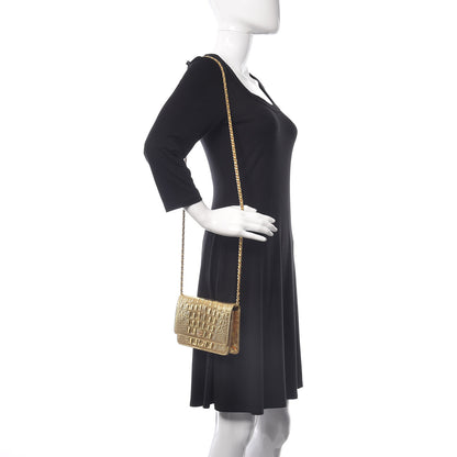 Chanel Metallic Calfskin Crocodile Embossed Cocodile Wallet On Chain WOC Gold 2 of 13
