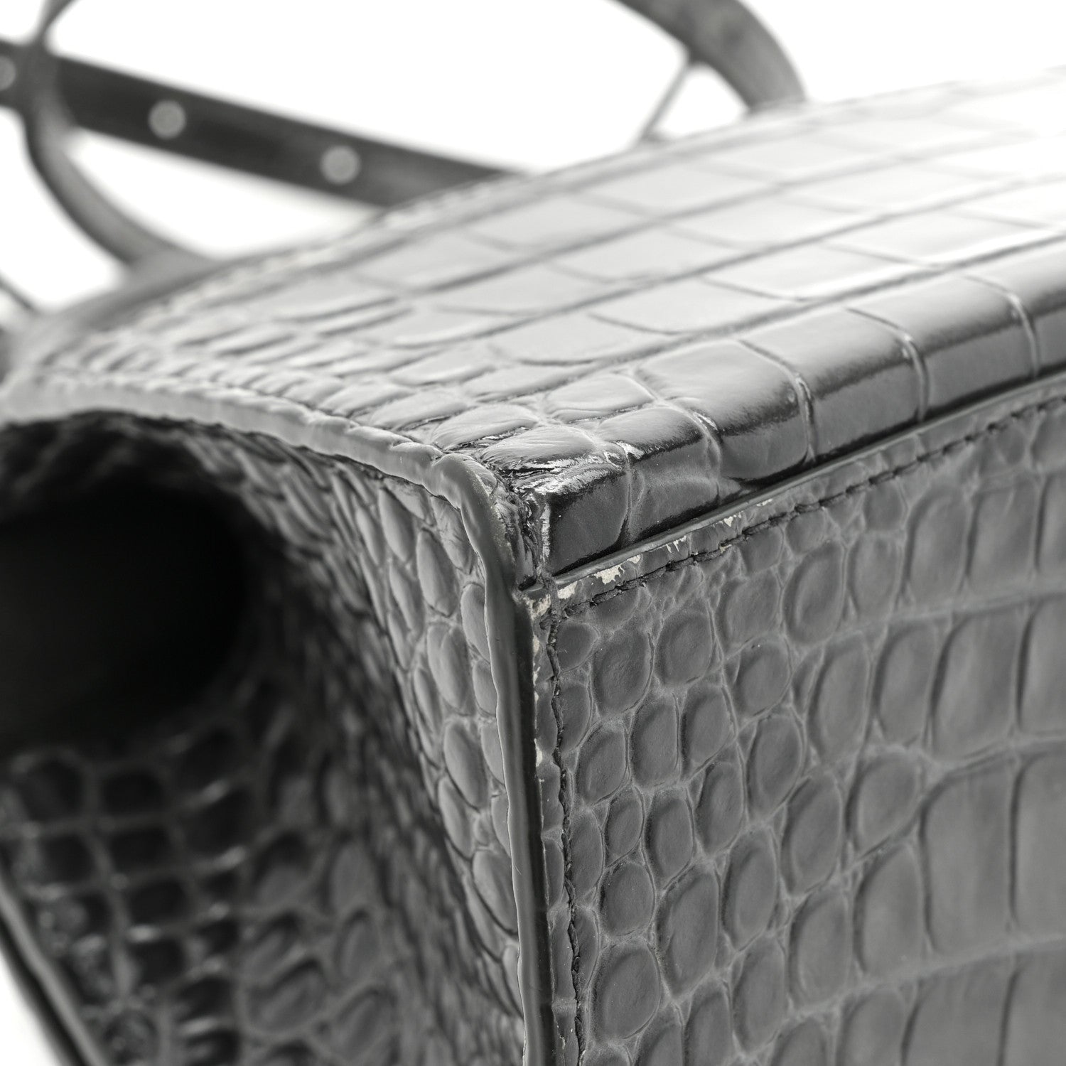 Balenciaga Shiny Calfskin Crocodile Embossed Small Hourglass Top Handle Bag Dark Grey 13 of 19