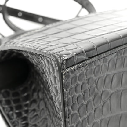 Balenciaga Shiny Calfskin Crocodile Embossed Small Hourglass Top Handle Bag Dark Grey 13 of 19