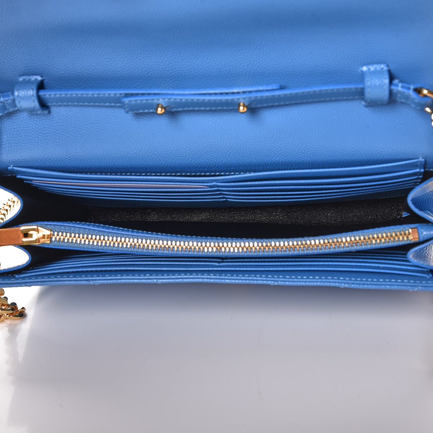 Grain De Poudre Matelasse Chevron Monogram Chain Wallet Blue Clair
