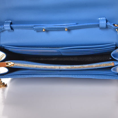 Saint Laurent Grain De Poudre Matelasse Chevron Monogram Chain Wallet Blue Clair 5 of 8