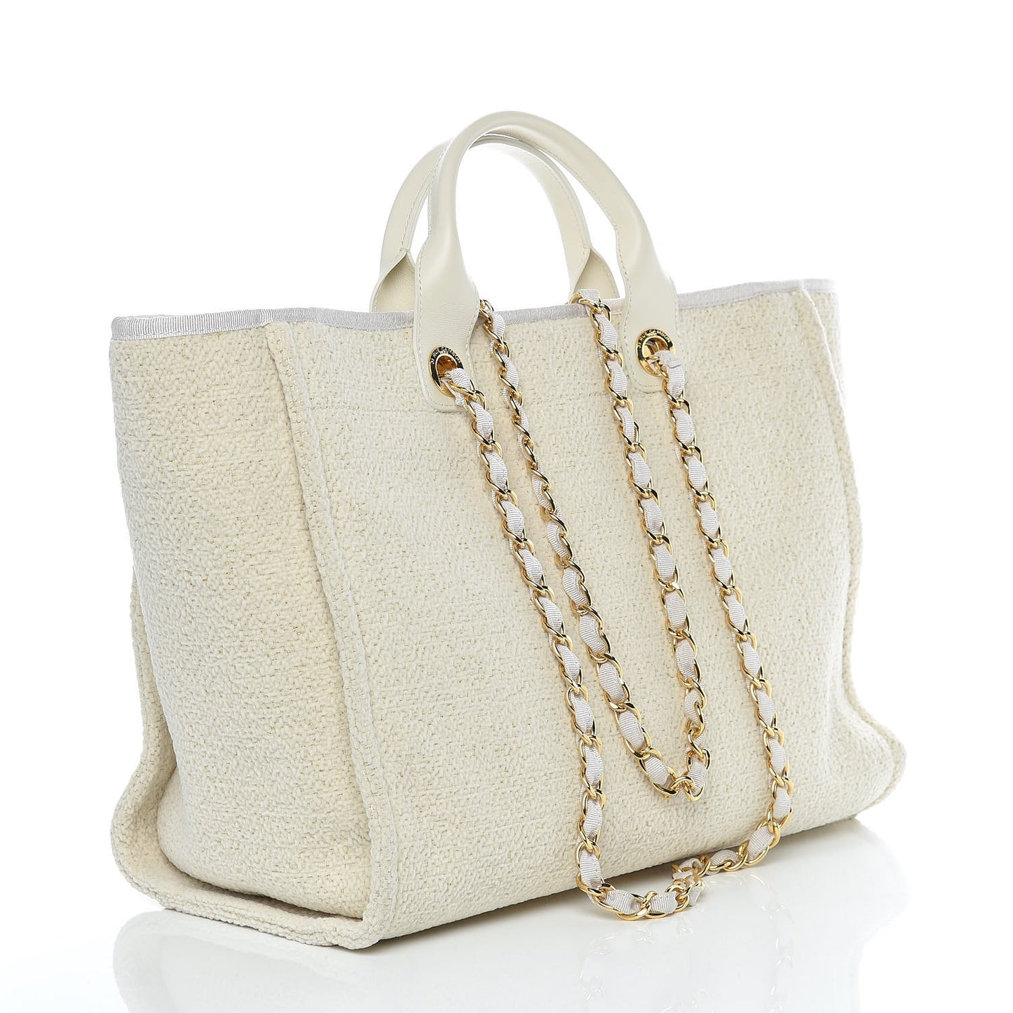 Lurex Boucle Medium Deauville Tote White