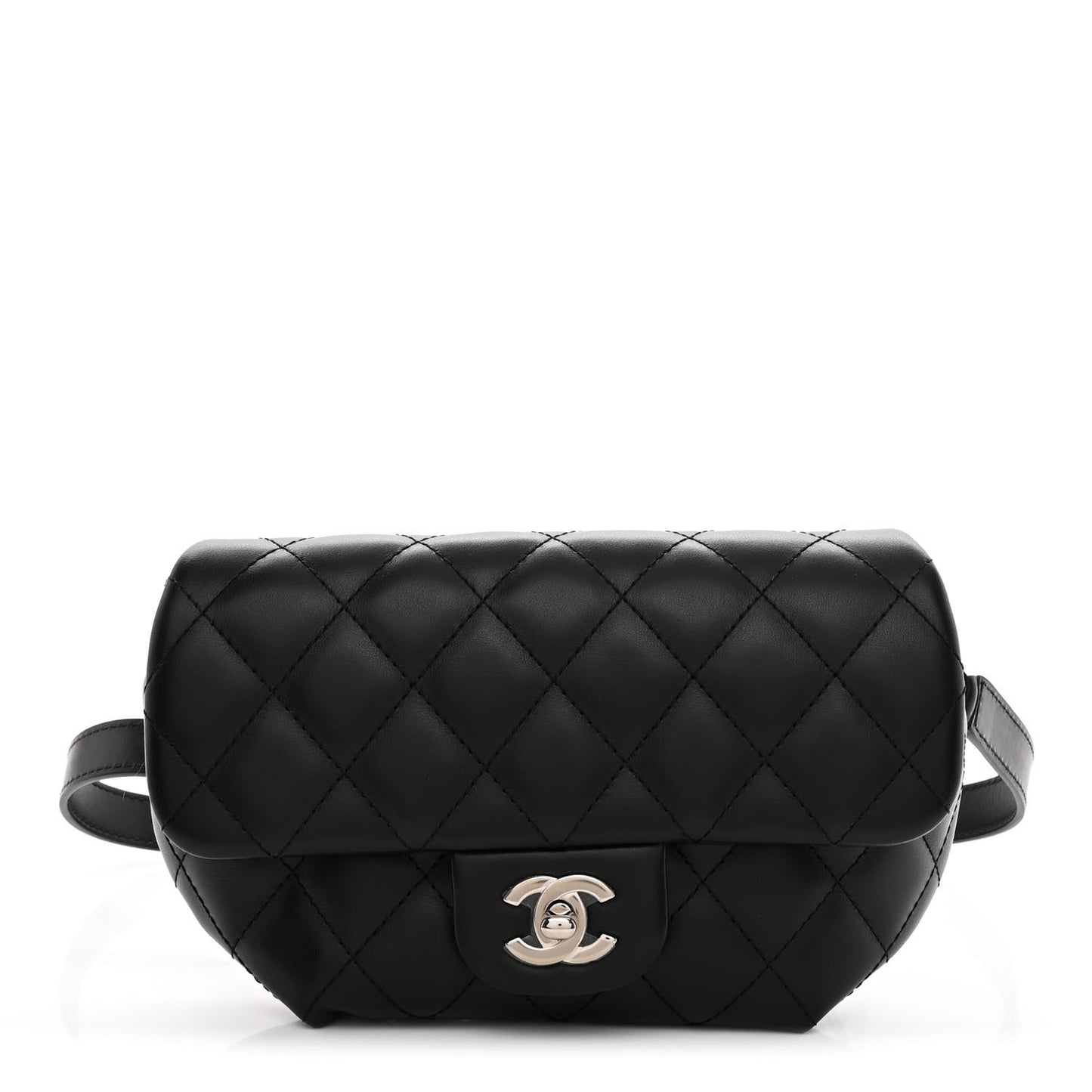 Calfskin Quilted CC Uniform Flap Belt Bag Black