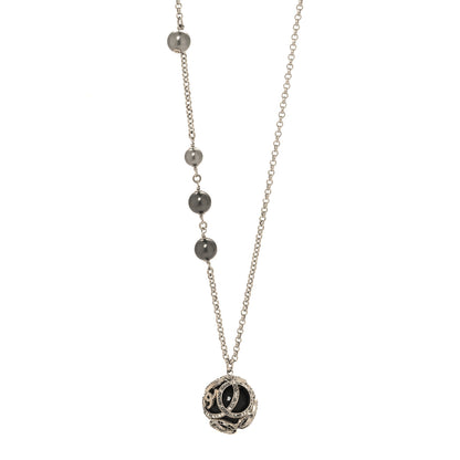 Chanel Pearl Crystal CC Long Necklace Silver Black 1 of 4