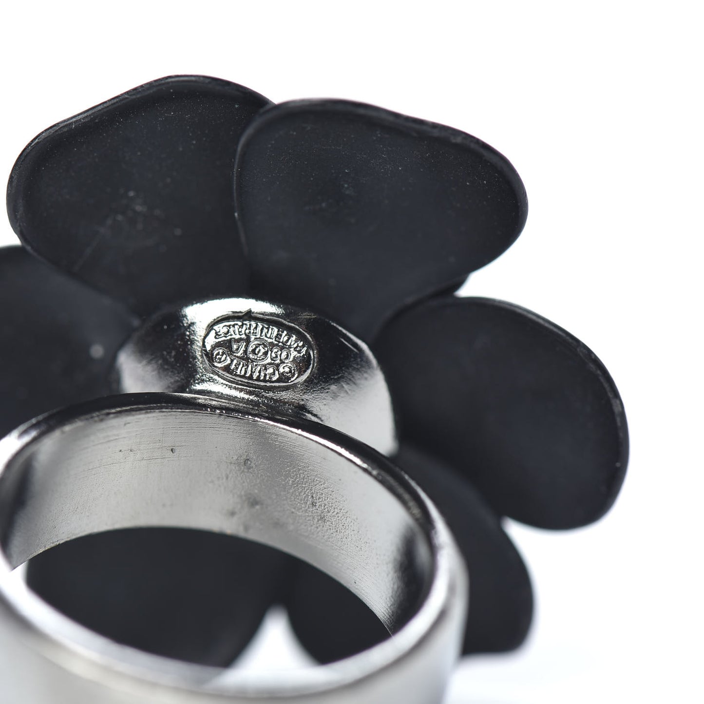 Ruthenium Enamel CC Camellia Ring 6.75 Black