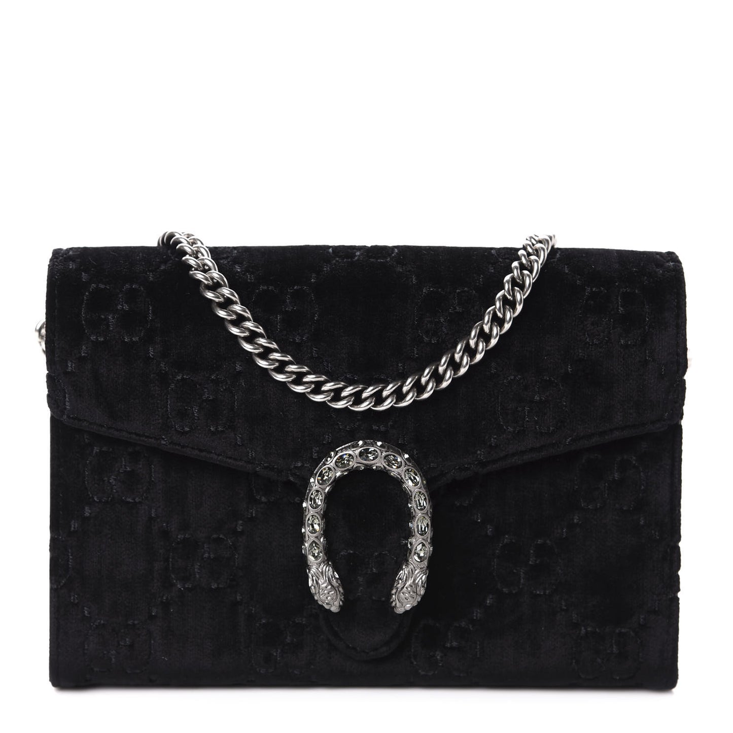Velvet GG Monogram Mini Dionysus Chain Wallet Black