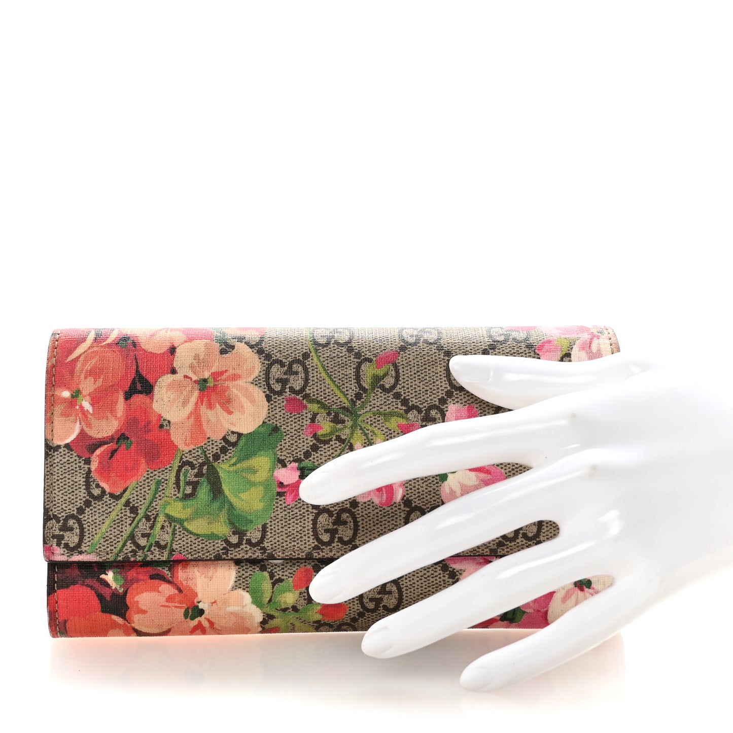GG Supreme Monogram Blooms Continental Wallet Beige Multicolor Dry Rose