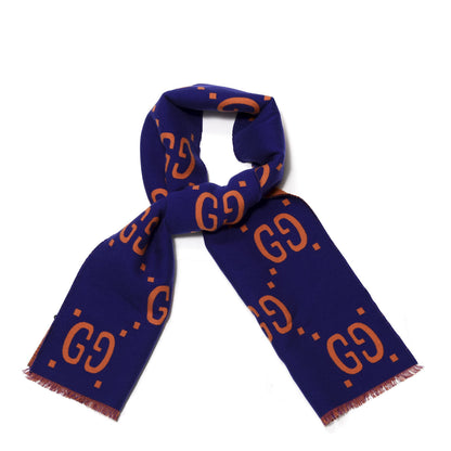 Gucci Wool Silk Monogram Jumbo GG Freedom Scarf Parma Violet Orange 1 of 3
