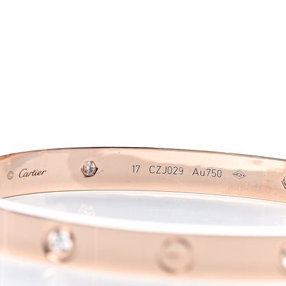 Cartier 18K Pink Gold 4 Diamond LOVE Bracelet 17 4 of 7