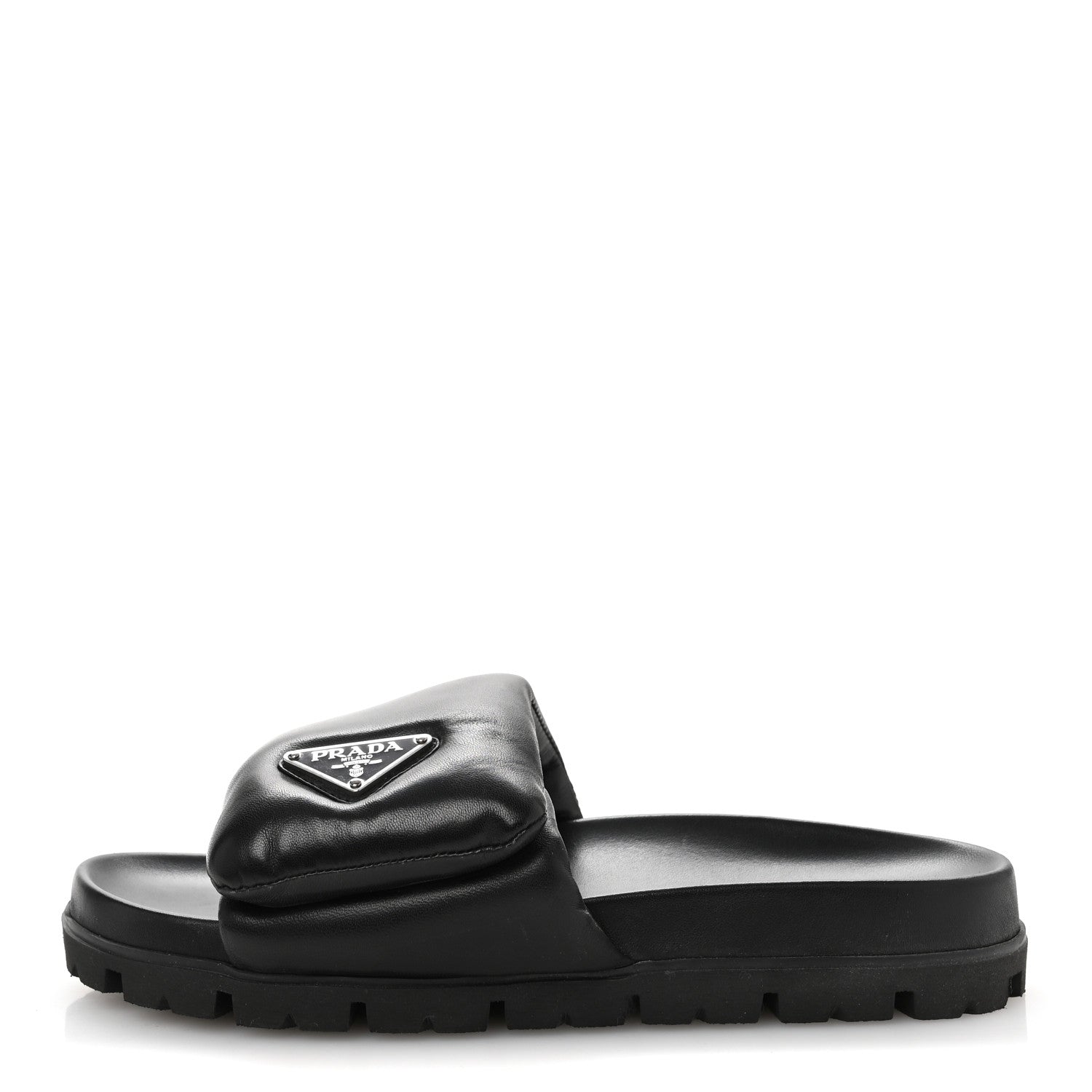 Prada Nappa Soft Padded Triangle Slide Sandals 36.5 Black 1 of 9