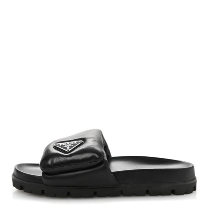 Prada Nappa Soft Padded Triangle Slide Sandals 36.5 Black 1 of 9
