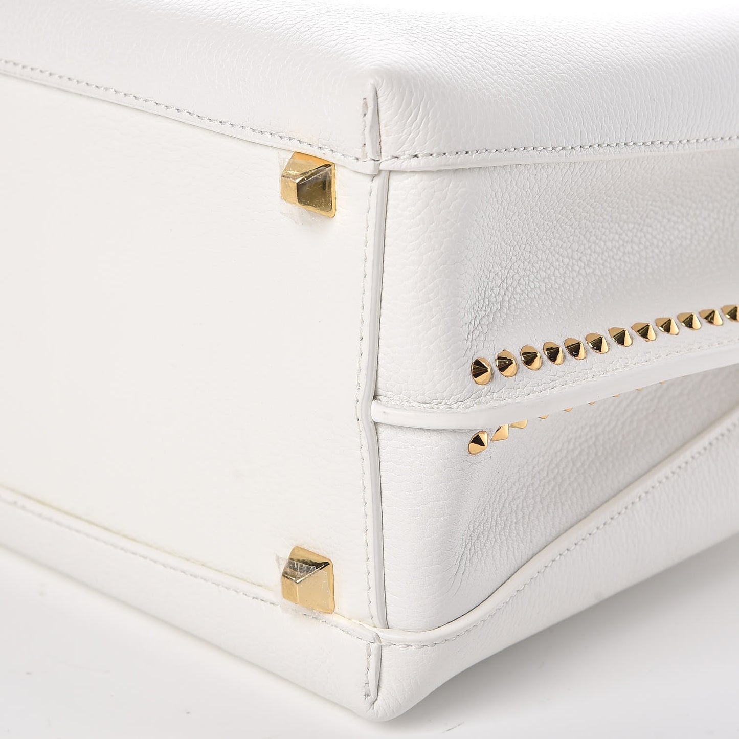 Grained Calfskin Studded Medium Milla Tote White