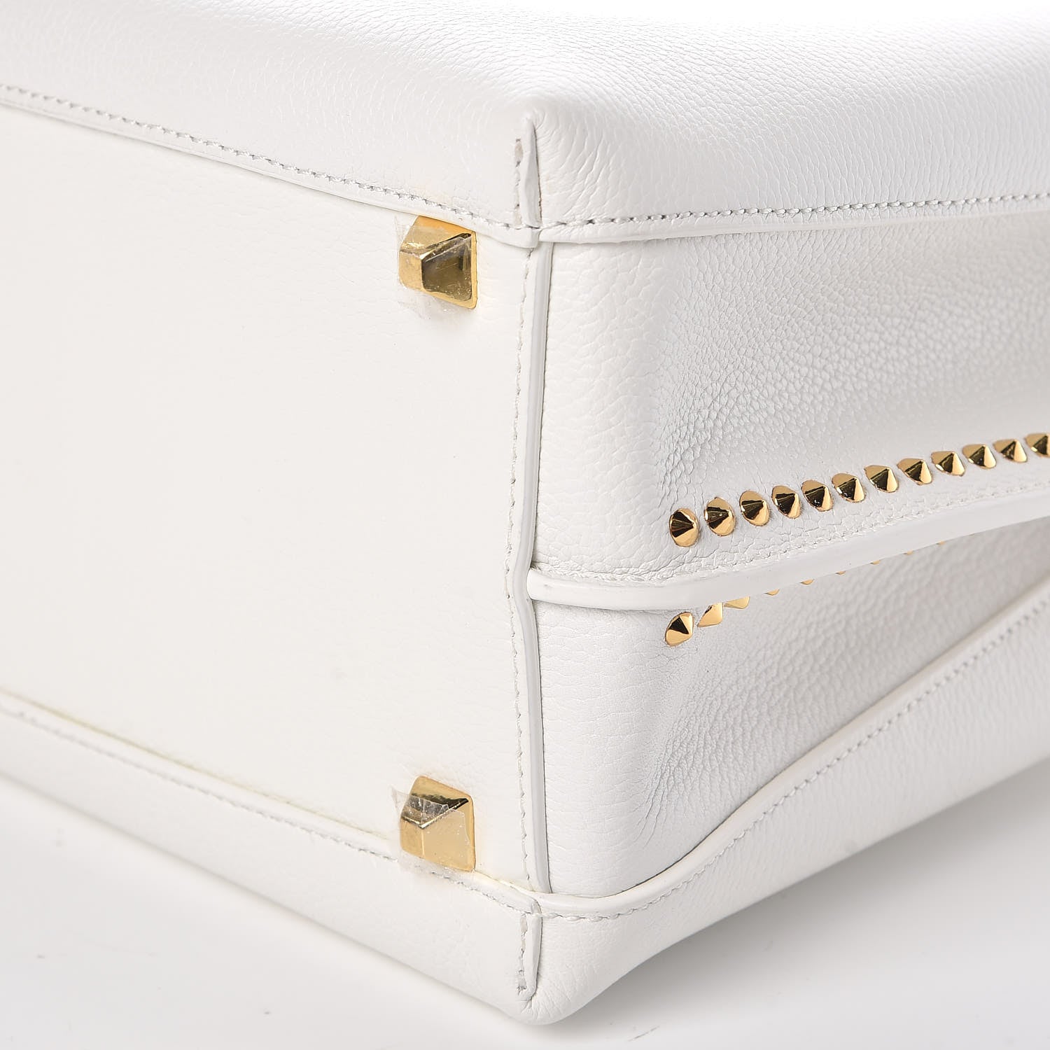 MCM Grained Calfskin Studded Medium Milla Tote White 9 of 9