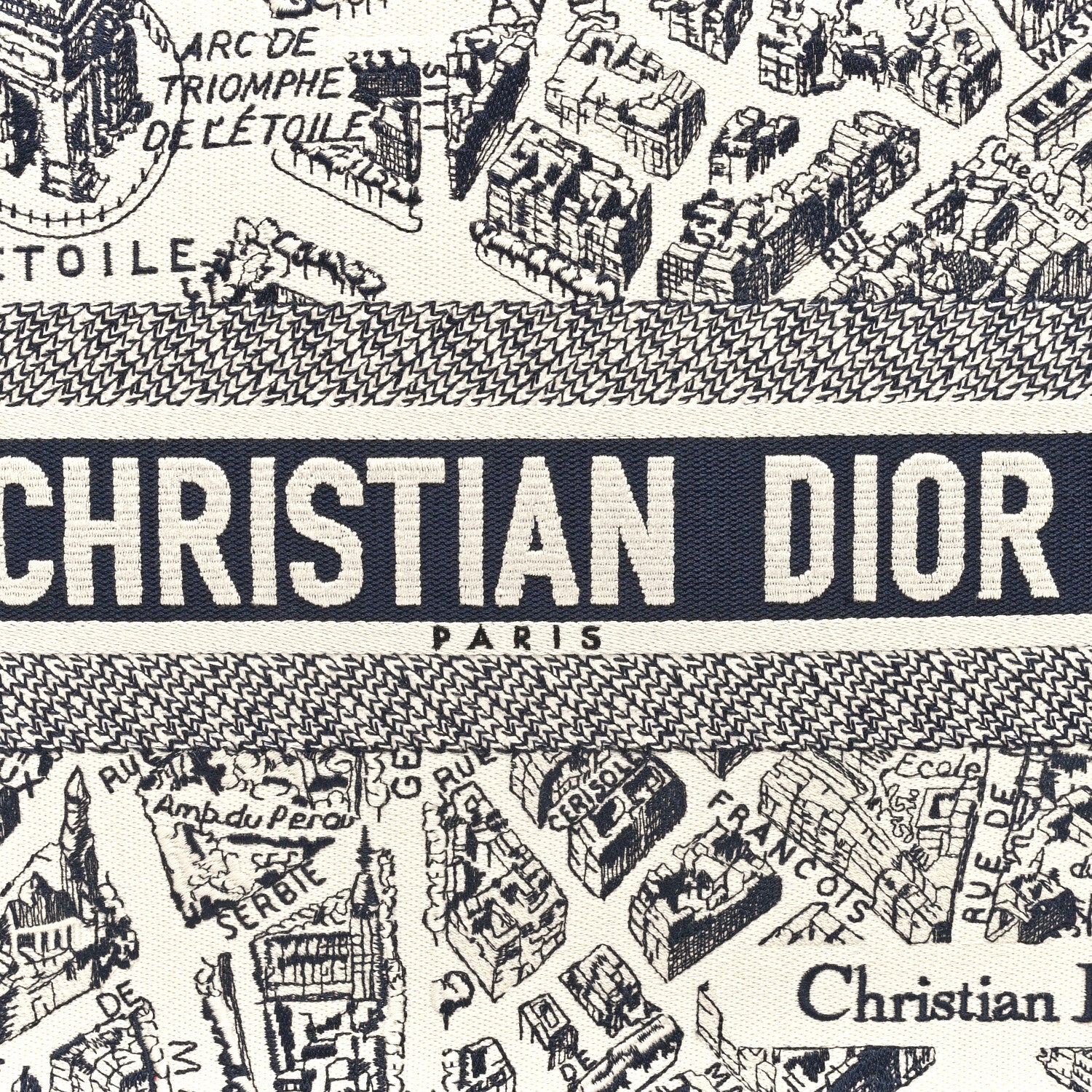 Christian Dior Canvas Embroidered Medium Plan De Paris Book Tote White Blue 8 of 10
