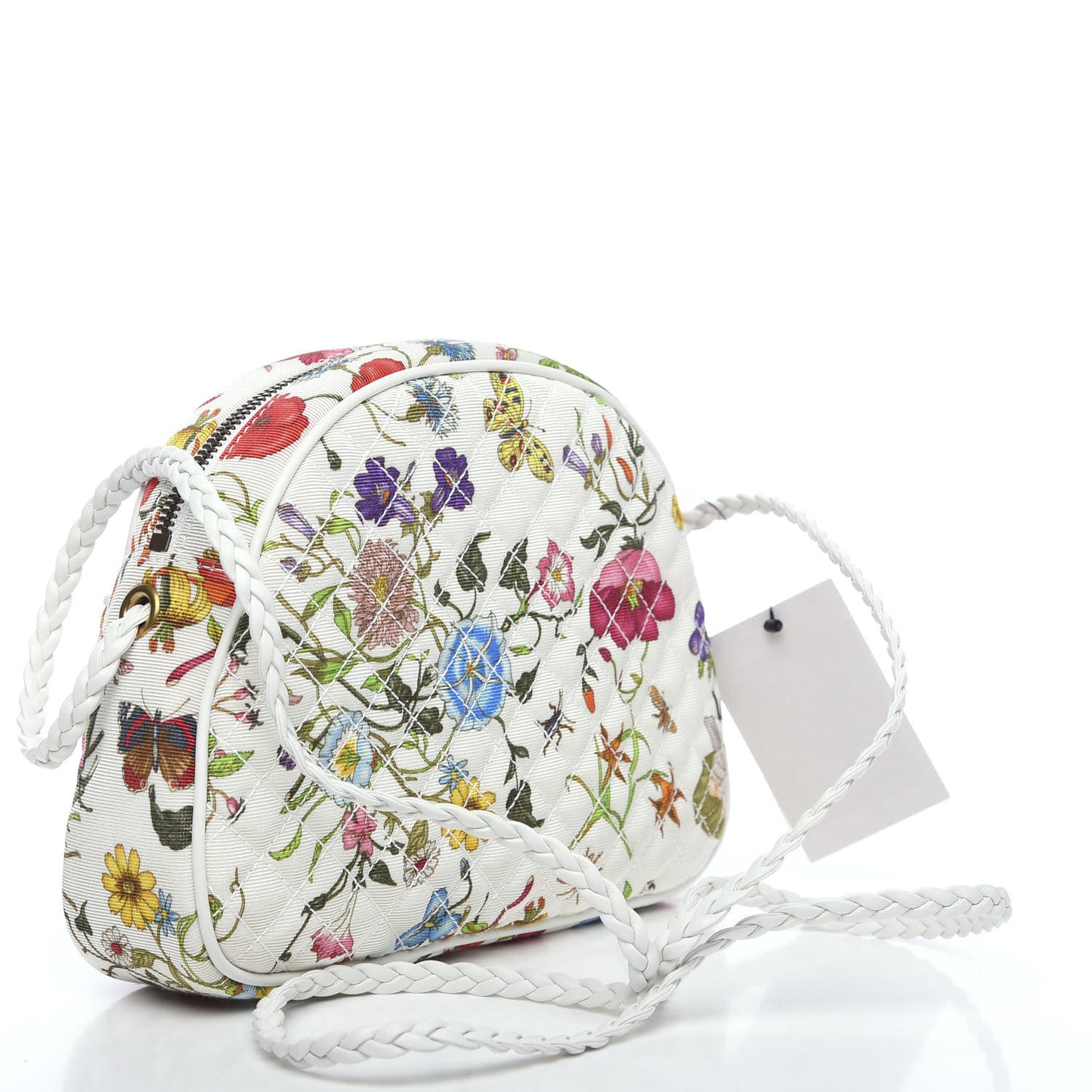 Canvas Flora Floral Trapuntata Small Zumi Dome Shoulder Bag White