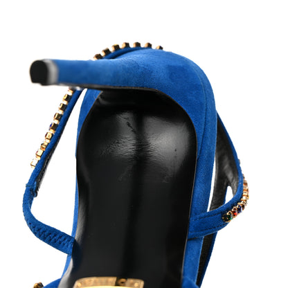 Gucci Kid Scamosciato Crystal Embellished Carmen High Heel Sandals 39 Bright Blue 8 of 10