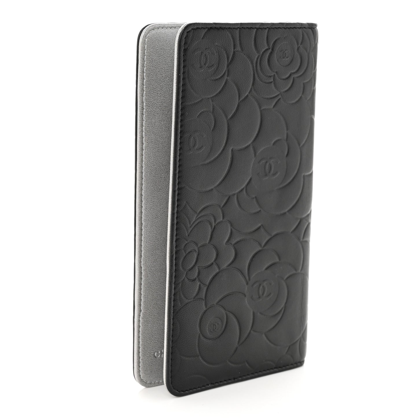 Lambskin Camellia Embossed Medium Agenda Cover Black