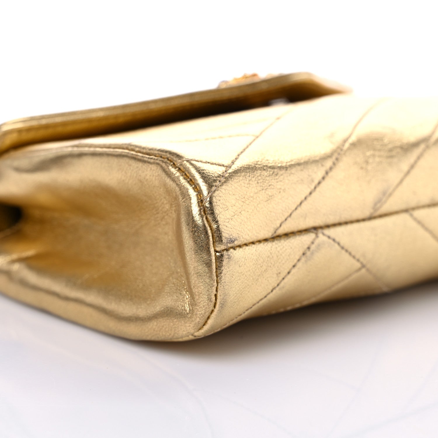 Chanel Metallic Lambskin Crystal Chevron Chain Clutch Gold 7 of 12