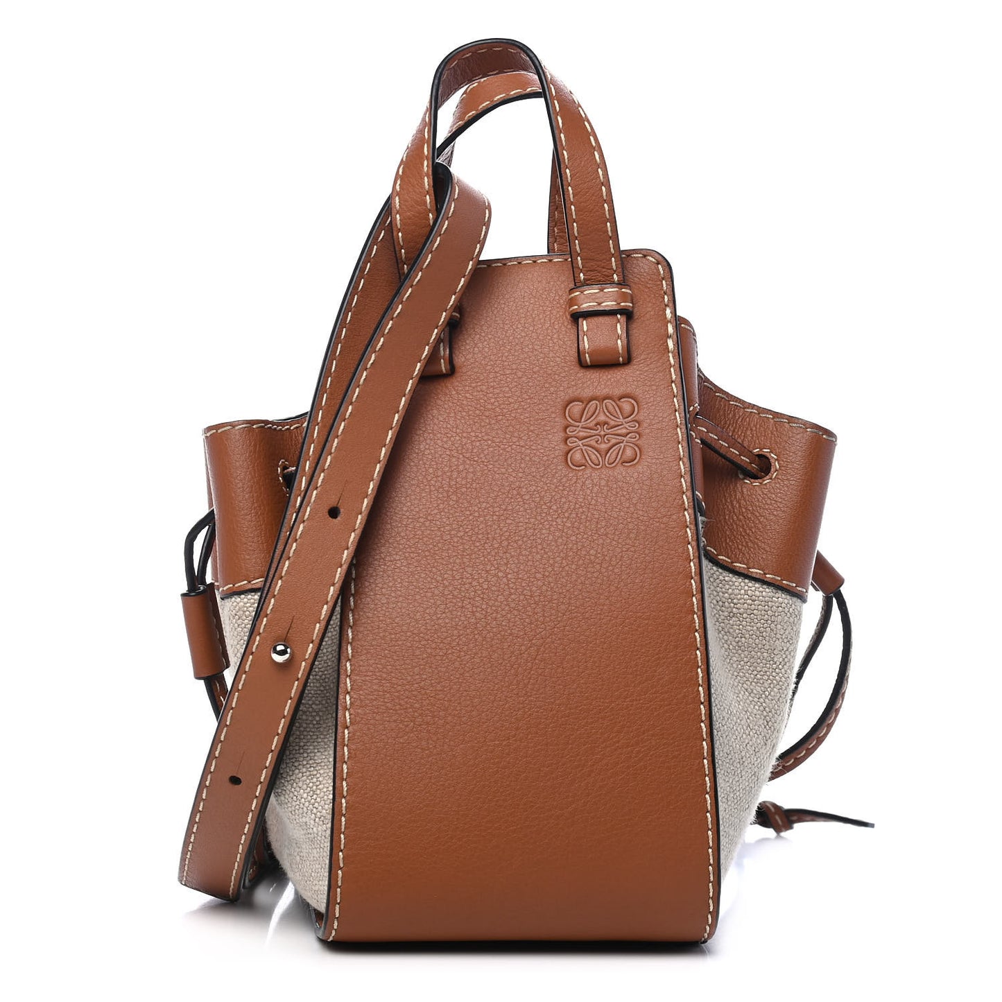 Calfskin Canvas Mini Hammock Shoulder Bag Natural Tan