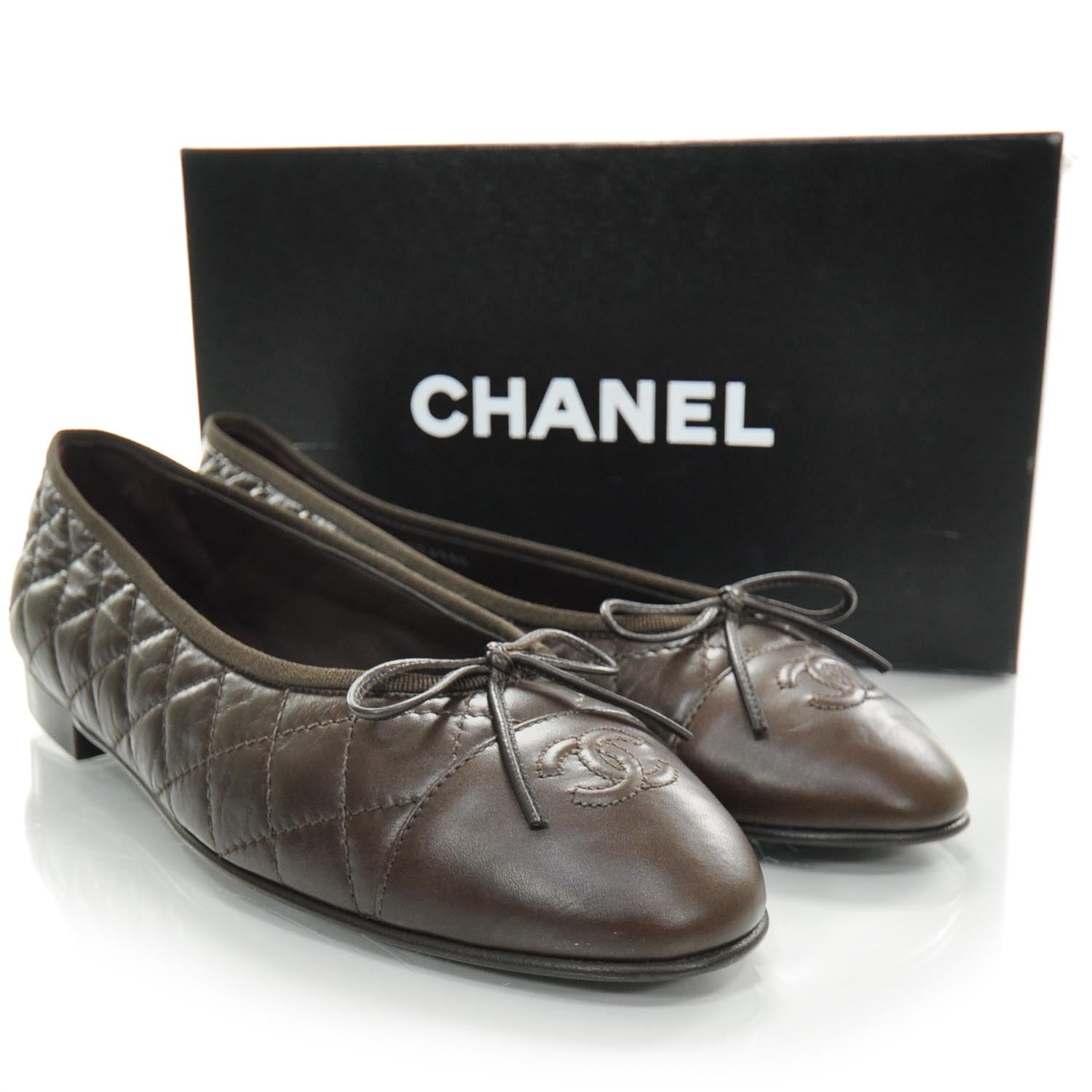 Chanel Quilted Leather CC Ballet Flats 41 Brown 4 of 9