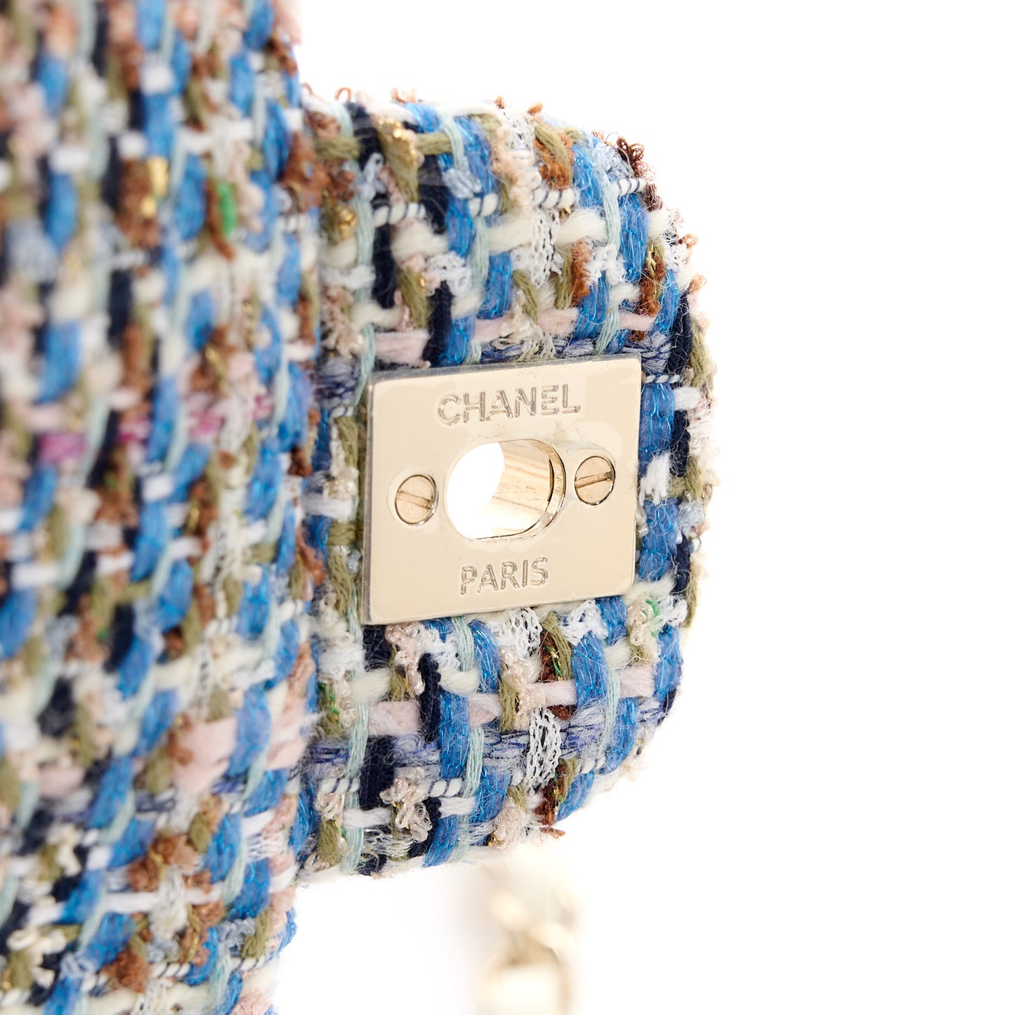 Tweed Quilted Mini Rectangular Flap Blue White