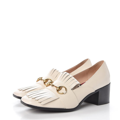 Gucci Malaga Kid Polly Kiltie Fringe 55mm Loafer Pumps 37.5 Mystic White 3 of 15