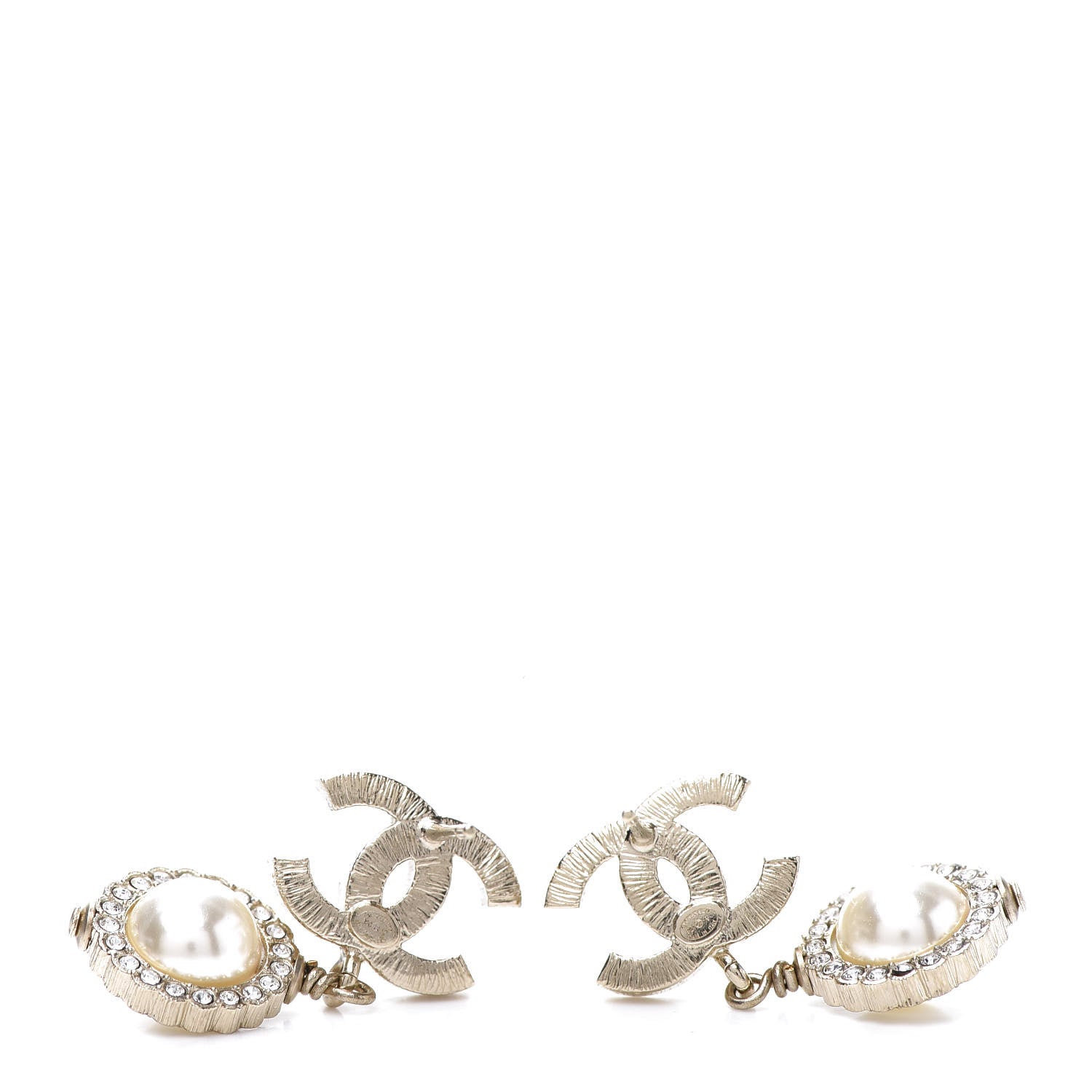 Chanel Crystal Pearl CC Drop Earrings Gold 3 of 4