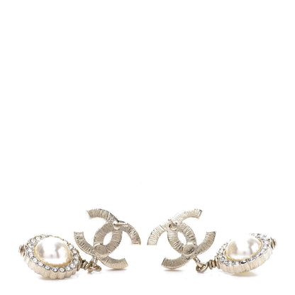 Chanel Crystal Pearl CC Drop Earrings Gold 3 of 4