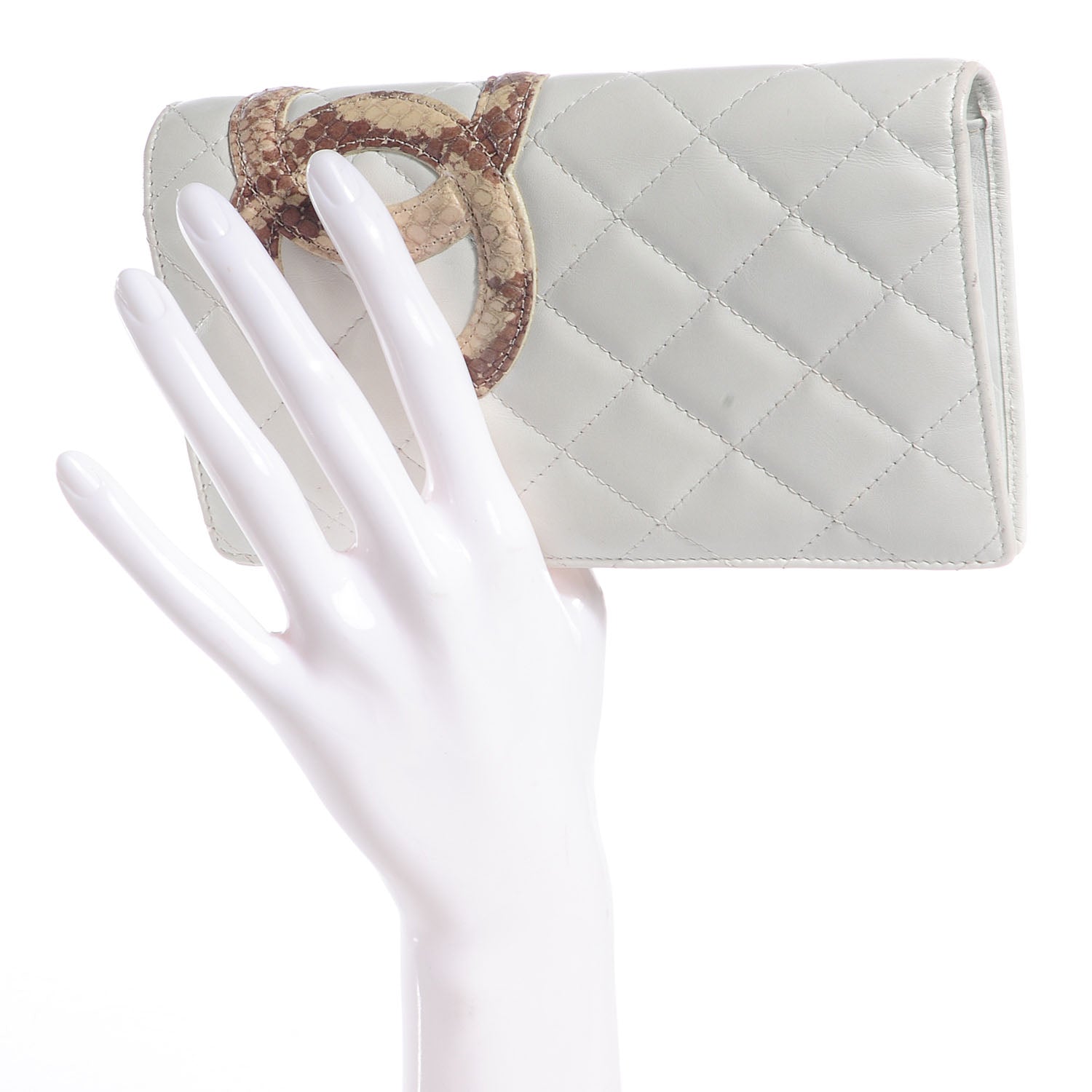 Chanel Calfskin Python Quilted Cambon Yen Wallet White 2 of 9