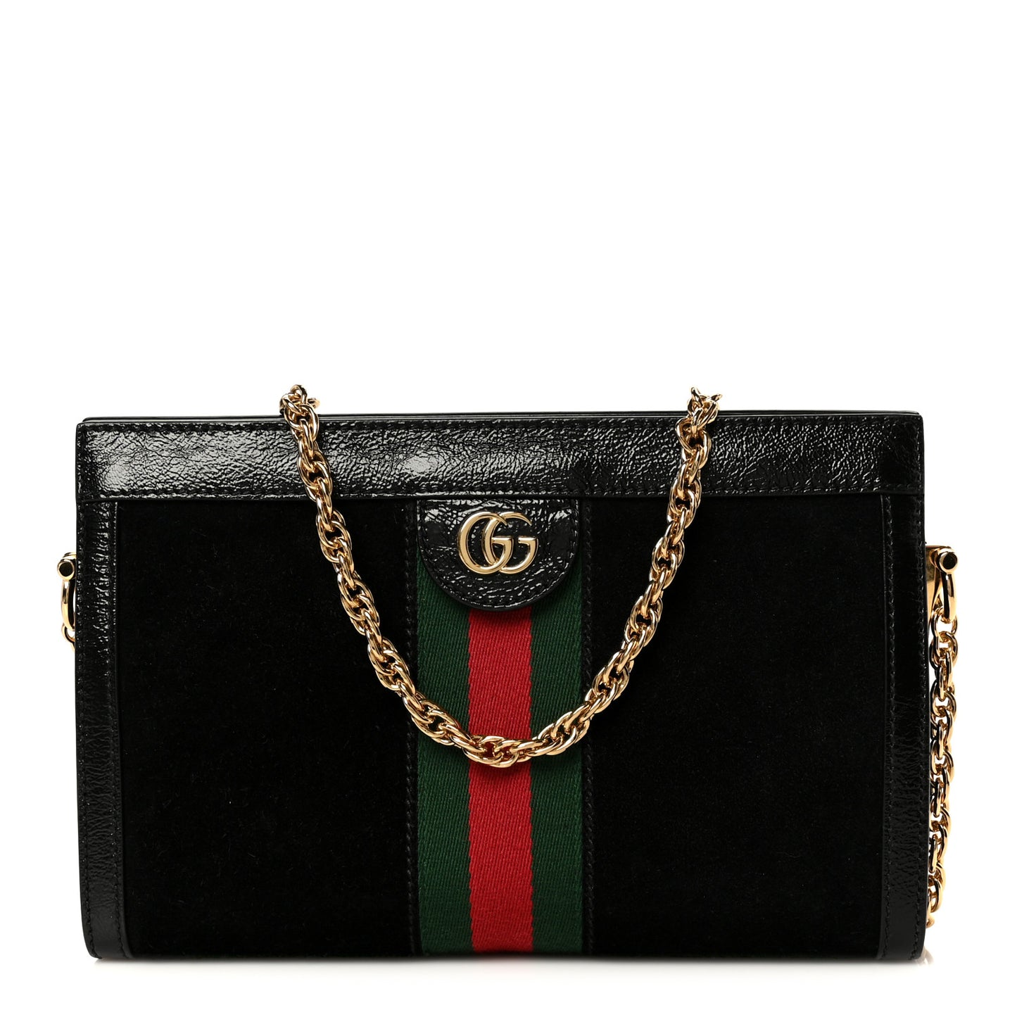 Suede Patent Web Small Ophidia Chain Shoulder Bag Black