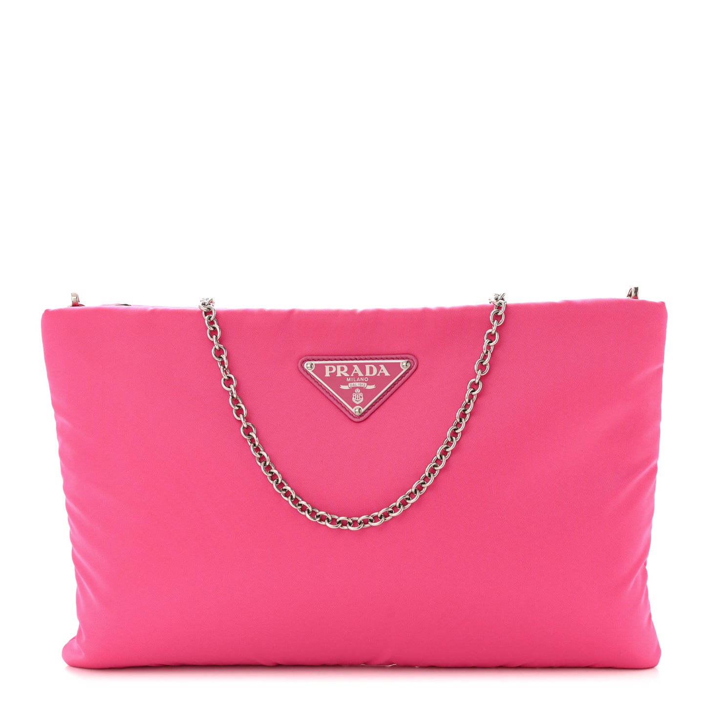 Tessuto Nylon Soft Padded Medium Chain Clutch Bag Fuxia