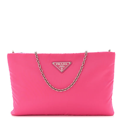 Prada Tessuto Nylon Soft Padded Medium Chain Clutch Bag Fuxia 1 of 10