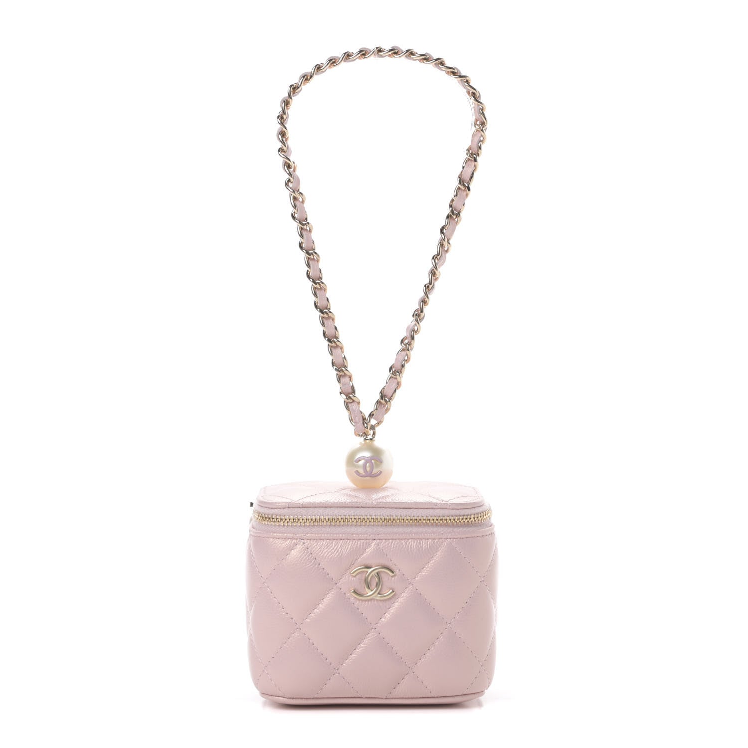 Chanel Iridescent Caviar Quilted Mini Pearl On Top Vanity Case With Chain Light Pink 1 of 8