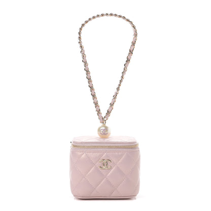 Chanel Iridescent Caviar Quilted Mini Pearl On Top Vanity Case With Chain Light Pink 1 of 8