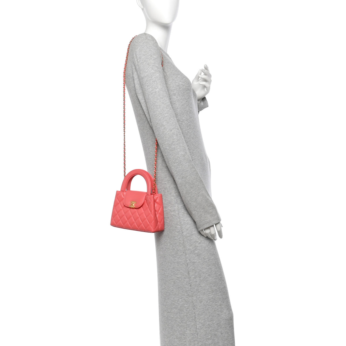 Chanel Shiny Aged Calfskin Quilted Nano Kelly Shopper Coral Pink 2 of 11