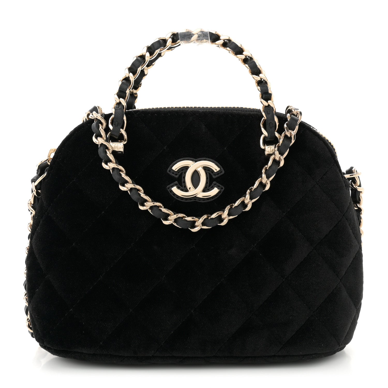 Chanel Velvet Quilted Shiny Coco Clutch With Chain Black 1591093