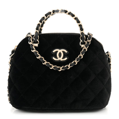 Chanel Velvet Quilted Shiny Coco Clutch With Chain Black 1 of 11