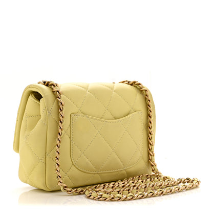 Chanel Lambskin Quilted Mini CC Crystal Logo Chain Flap Yellow 3 of 11