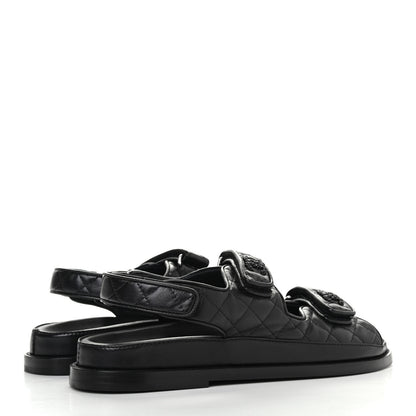 Chanel Lambskin Velcro Dad Sandals 39.5 So Black 3 of 4